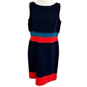 Rickie Freeman Teri Jon Sheath Dress Navy Blue Red Teal Colorblock NEW Size 12